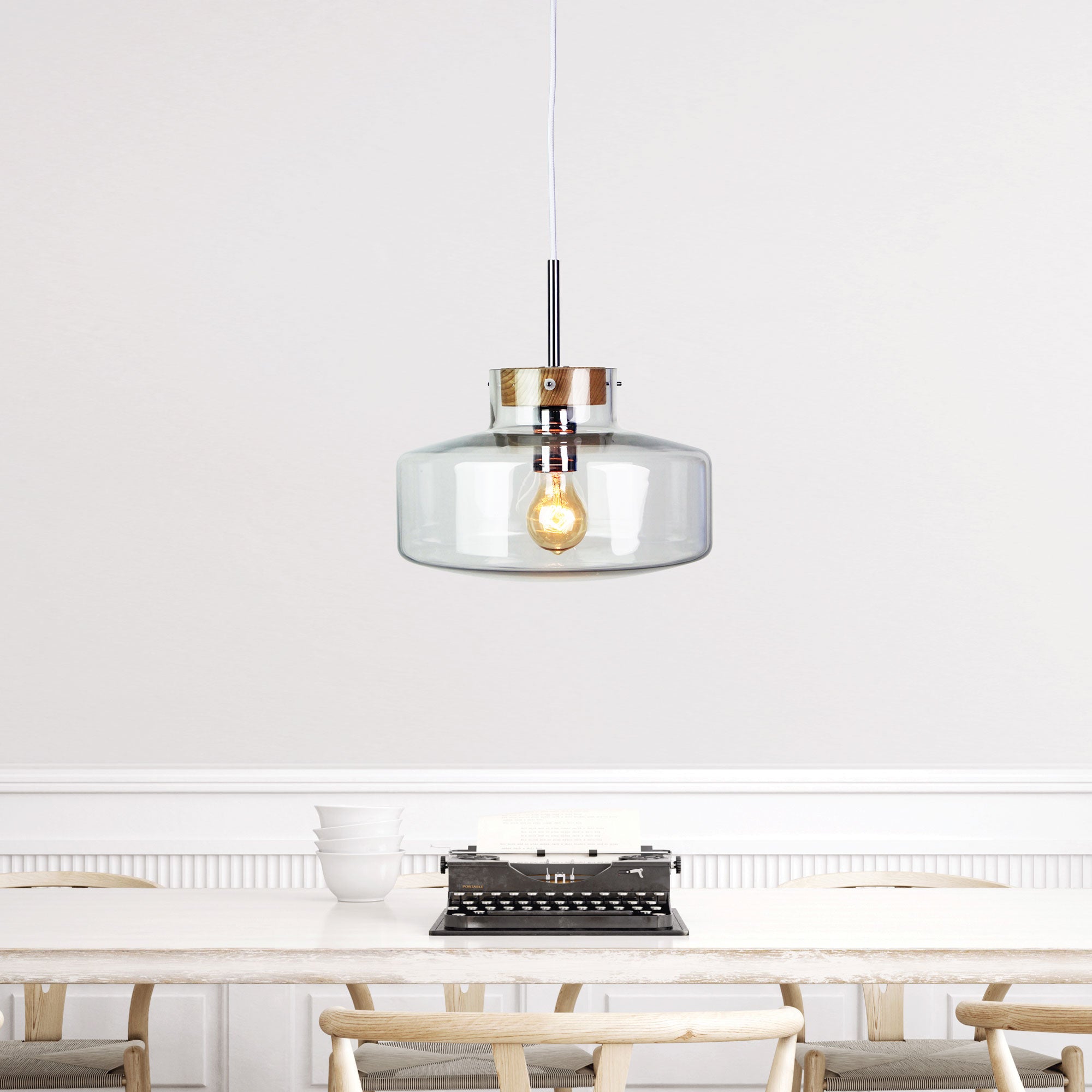Holbeck .30 Clear Glass & Timber Pendant